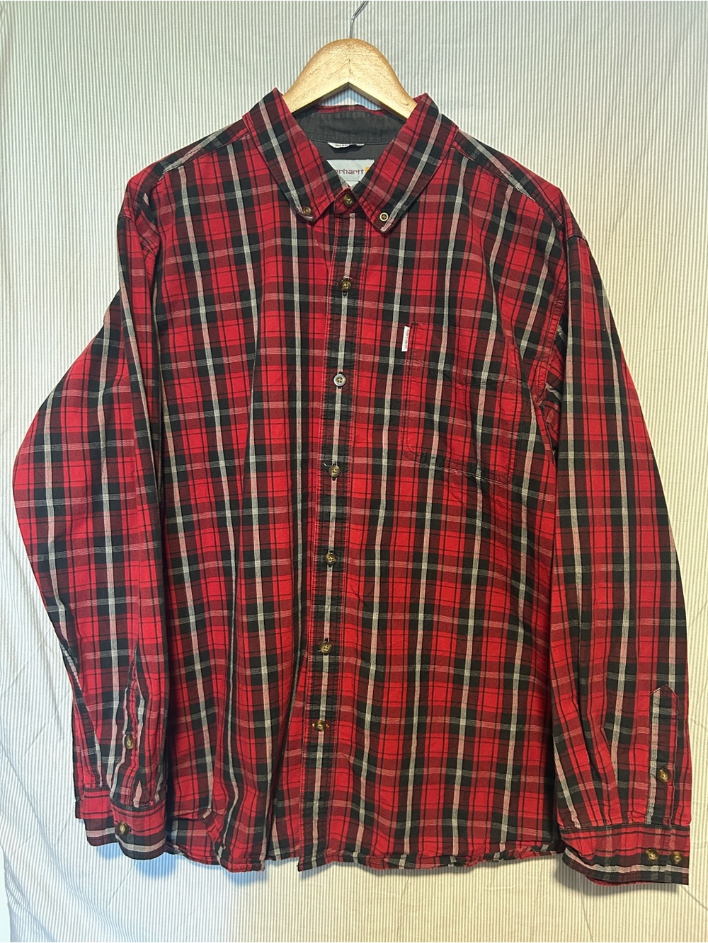 Carhartt Red and Black Plaid Long-Sleeve Button-Down Shirt